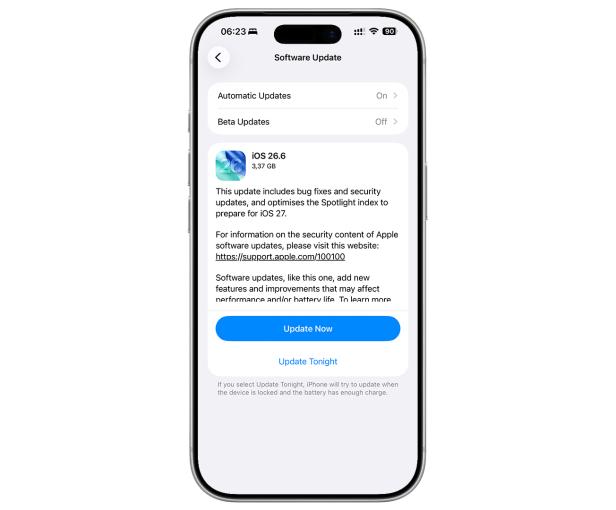 Update auf iOS 26.6