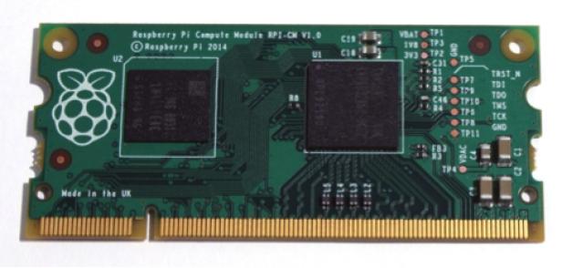 Ein Raspberry Pi Compute Module RPI-CM V1.0, hergestellt in Großbritannien.