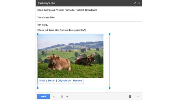 Bilder können innerhalb einer neuen Gmail-Nachricht vergrößert oder verkleinert werden