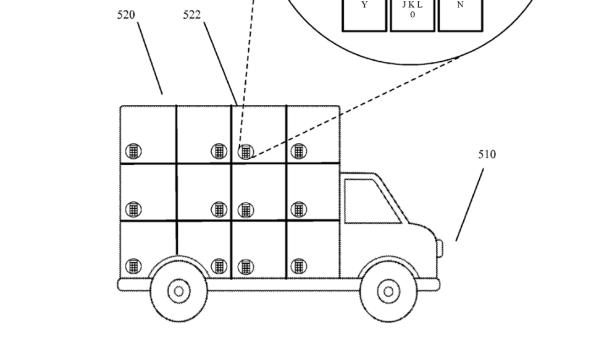 Patentzeichnung des autonomen Google-Lieferwagens mit separaten Postfächern