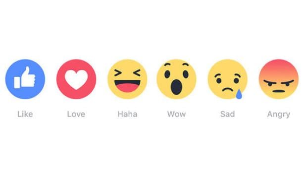 Die sechs neuen Facebook Reactions neben dem Like-Button