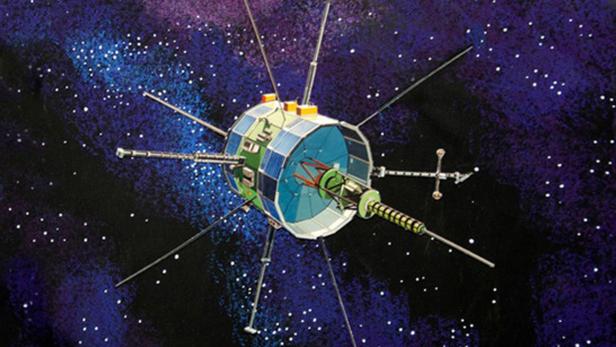 Die Raumsonde International Sun-Earth Explorer 3 (ISEE-3) in einer künstlerischen Darstellung