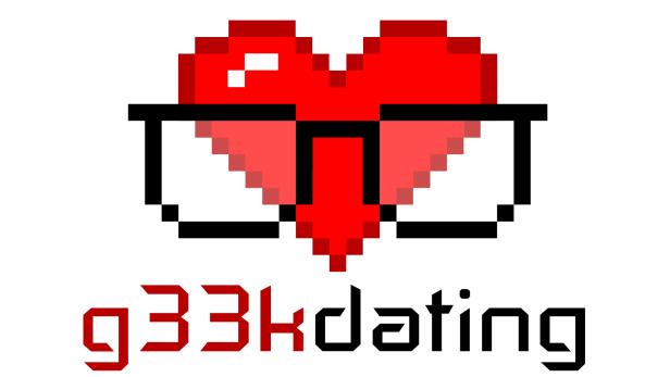 Das Symbol von g33kdating: Ein pixeliges Herz mit Geek-Erkennungsmerkmal Nummer eins, der Brille