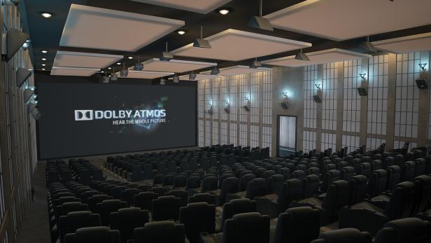 Ein Atmos-Kino erkennt man u.a. an den über den Köpfen montierten Lautsprechern