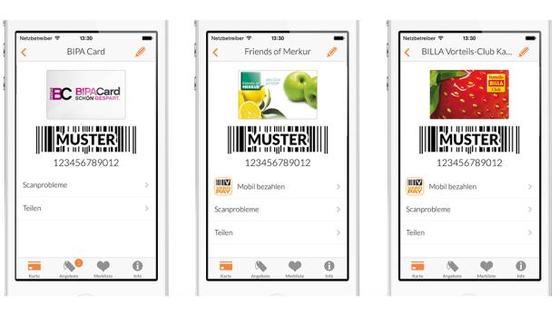 Billa, Bipa und Merkur akzeptieren die Kundenkarte am Handy-Display, solange sie mit den offiziellen Apps oder mobile-pocket dargestellt wird.