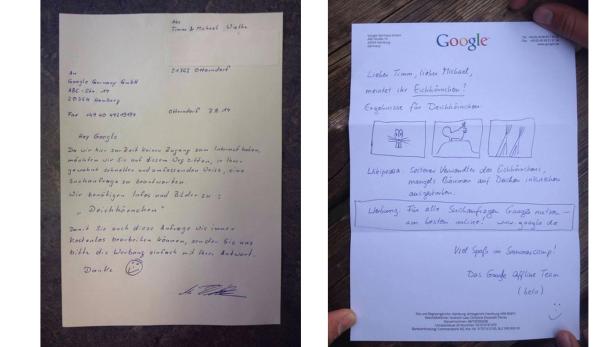 Vater und Sohn schickten eine handgeschrieben Suchanfrage an Google. Die Antwort lies nicht lange auf sich warten.