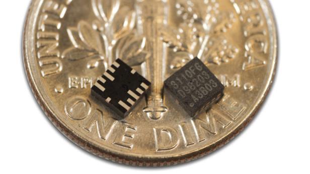 MEMS Beschleunigungssensoren von mCube auf einer Zehn-Dollar-Cent-Münze