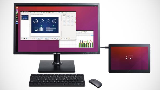 Das Ubuntu-Tablet wird in Verbindung mit Bildschirm, Tastatur und Maus zum PC - das war die Idee hinter Ubuntu Touch, das nun mit Unity eingestellt wird