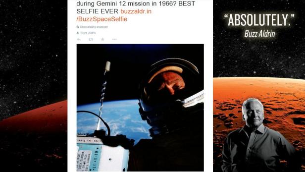 Buzz Aldrin präsentiert sein &quot;Space Selfie&quot; stolz auf Twitter