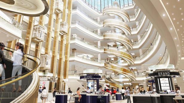 In einem Shoppingcenter in Shanghai steht die größte Spiralrolltreppen-Anlage der Welt