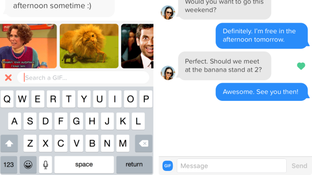 Die GIF-Galerie wird im Tinder-Chat mit einem eigenen Button aufgerufen
