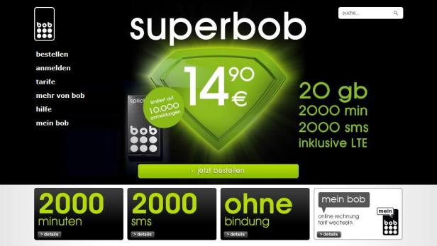 Der neue superbob-Tarif von bob bietet 20 GB, 2000 Minuten und 2000 SMS pro Monat