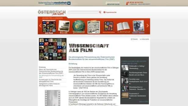 Die Startseite des ÖWF-Archivs in der Österreichischen Mediathek