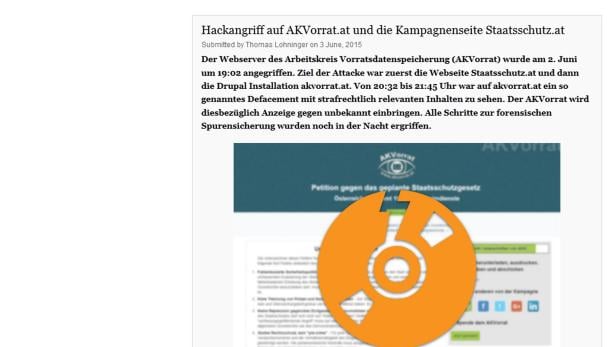 Hackerangriff auf die Website des AK Vorrat und die Kampagnenseite gegen das neue Staatsschutzgesetz.