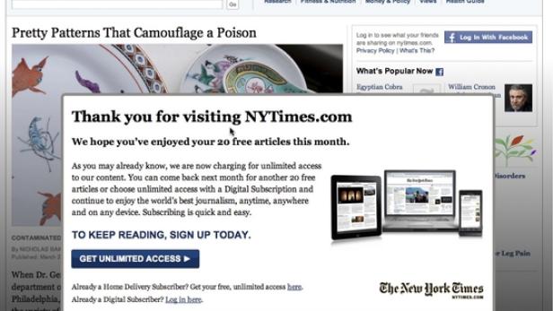 Erste Schritt zu einem digitalen Abonnement von NYTimes.com.