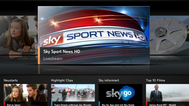 Startbildschirm der SKY Go App auf dem iPad