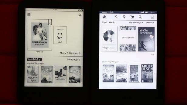 Die Startseite der beiden E-Reader: Tolins shine 2HD (links) und Kindle Paperwhite