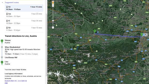 ÖBB-Fahrplan auf Google Maps