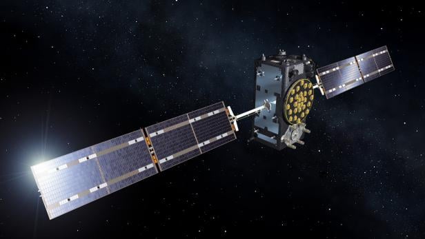 Künstlerische Darstellung eines Galileo-Satelliten im All