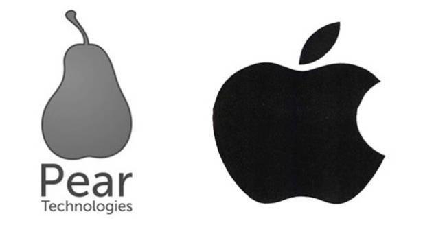 Links: das Logo von Pear Technologies, rechts: das Apple-Logo.