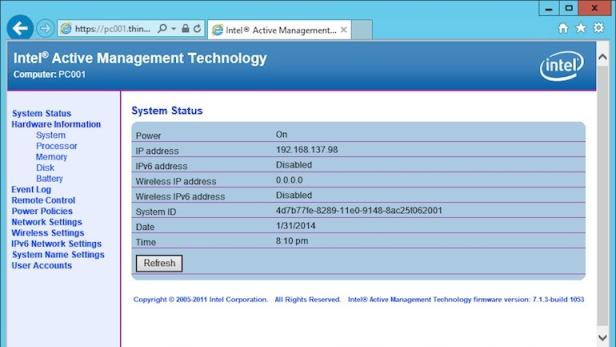 Online-Zugang zu Intels Fernzugriffs-Werkzeug Active Management Technology