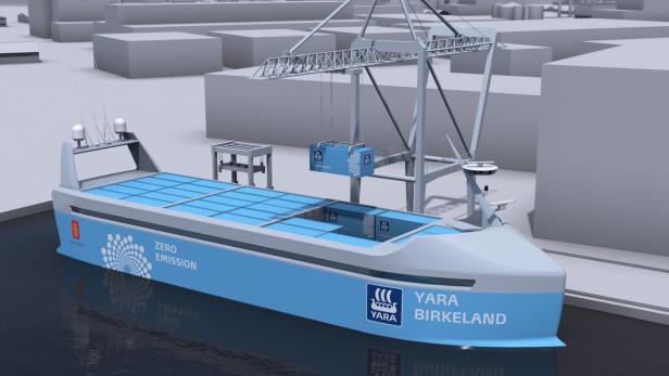 So soll das autonome, elektrisch angetriebene Containerschiff &quot;Yara Birkeland&quot; aussehen