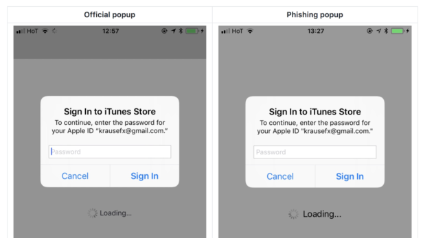 Nicht zu unterscheiden: Echte und gefälschte Passwortabfrage in iOS