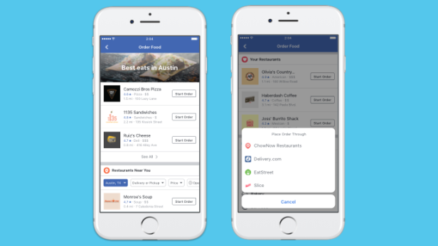 Facebook integriert in den USA eine Essensbestellungs-Funktion in seine App