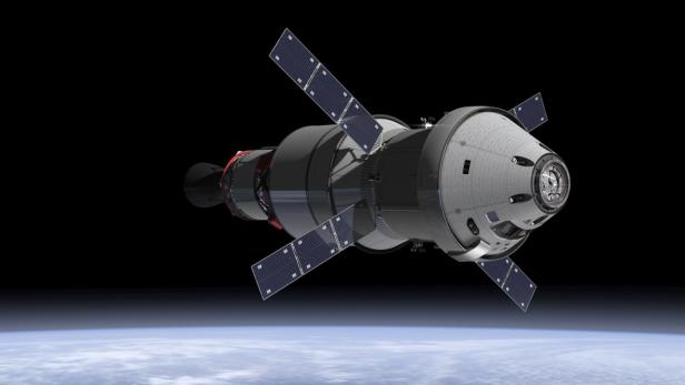 Die Orion-Raumkapsel samt seines Service-Moduls, das von der ESA beigesteuert wird
