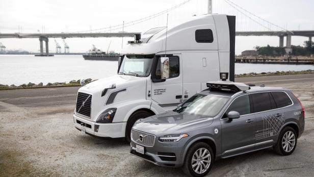 Handout photo of Uber Self-Driving Ride Hailing Car and Self-Driving Freight Truck