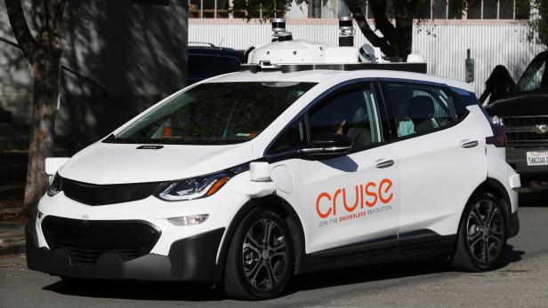 A self-driving GM Bolt EV is seen during a media event where Cruise, GM's autonomous car unit, showed off its self-driving cars in San Francisco