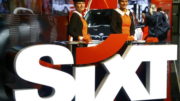 A booth of Sixt is pictured during the media day at the Frankfurt Motor Show in Frankfurt