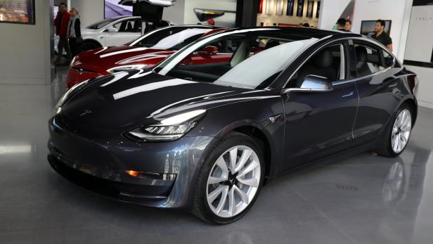 FILE PHOTO:    A Tesla Model 3 is seen in a showroom in Los Angeles
