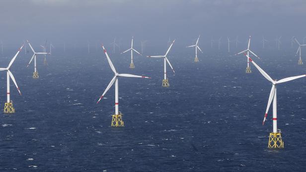 FILE PHOTO - Power-generating windmill turbines are pictured at 'Amrum Bank West' offshore windpark in the northern sea near the island of Amrum