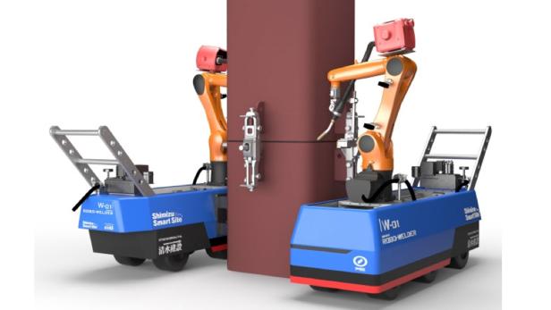 Roboter von Shimizu Corp. beim Schweißen von Stahlträgern