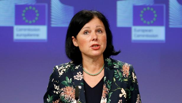 EU Justice Commissioner Jourova holds a news conference in Brussels