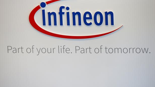Logo of German semiconductor manufacturer Infineon is pictured before annual news conference in Munich