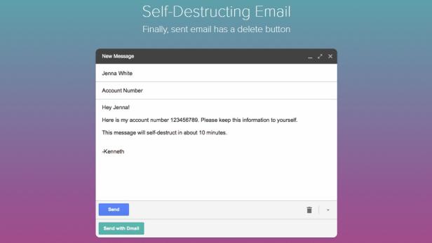 Dmail bietet einen Lösch-Button und eine Selbstzerstörungsfunktion für bereits verschickte E-Mails