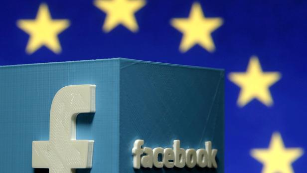 FILE PHOTO: Picture illustration of 3D-printed Facebook logo in front of EU logo