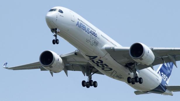 The new Airbus A350 flies over Toulouse-Blagnac airport during its maiden flight in southwestern France, June 14, 2013. At almost $1 million a square metre, big jets are the world&#039;s most expensive real estate, surpassing London&#039;s &quot;Billionaire&#039;s Row.&quot; Little wonder then, that a row over elbow space is sharpening the latest contest between Airbus and Boeing. Picture taken June 14, 2013 REUTERS/Jean-Philippe Arles/File (FRANCE - Tags: TRANSPORT BUSINESS)