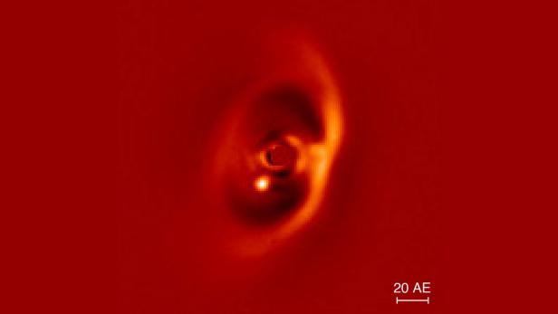 Aufnahme des jungen Exoplaneten PDS 70 b in der Staubscheibe um seinen Mutterstern