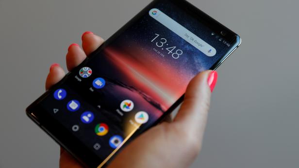 The Nokia 8 Sirocco Android smartphone is seen at a pre-launch event in London