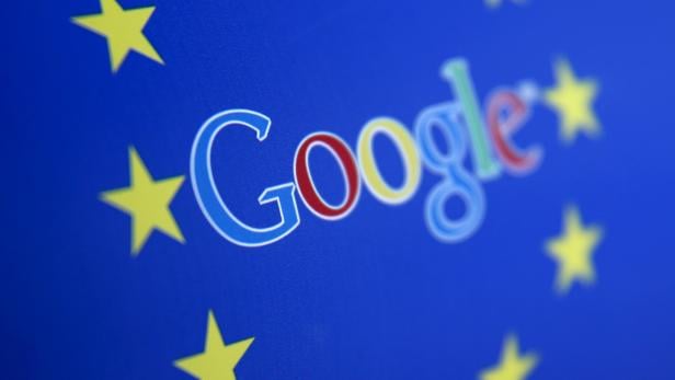 FILE PHOTO: Google and European Union logos are seen in Sarajevo