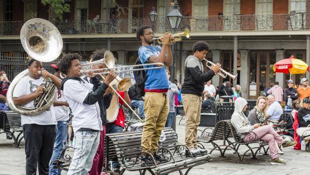 Jazz Musicians Busk in Jackson Square, New Orleans