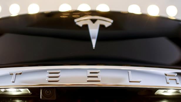 FILE PHOTO: A Tesla logo adorns a 'Model S' car in the dealership in Berlin
