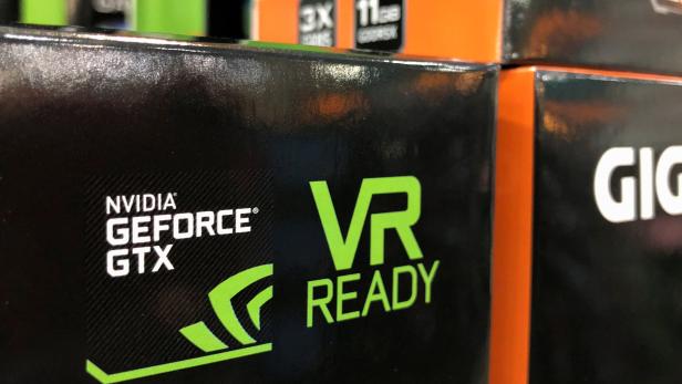 NVIDIA graphic cards are shown for sale at a retail computer store in San Marcos, California