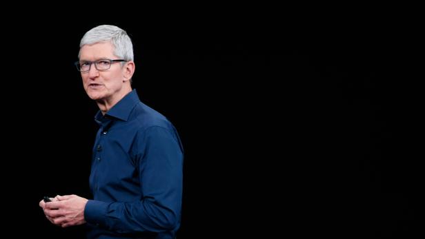 Tim Cook, CEO of Apple, speaks on stage following an Apple Inc product launch in Cupertino