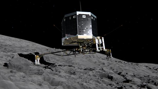 So dürfte es ausgesehen haben, als Philae vergangenen November gelandet ist - unglücklicherweise auf der Schattenseite des Kometen