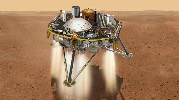 Künstlerische Darstellung von InSight bei der Landung am Mars