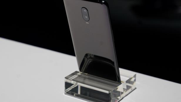 A OnePlus 6T pictured during a launch event for the new OnePlus 6T in the Manhattan borough of New York